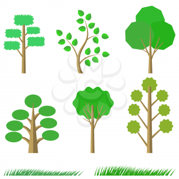 Set of Green Trees Isolated on a White Background. 