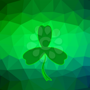Green Clover on Green Polygonal Background. St Patrick day Background.