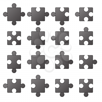 Jigsaw Icons Isolated on White Background. Silhouettes of Puzzle Pieces.