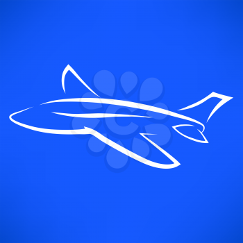 Airplane Icon Isolated on Blue Sky Background.