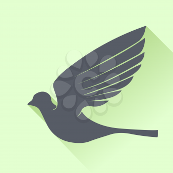 Grey Bird Silhouette Isolated on Green Background.