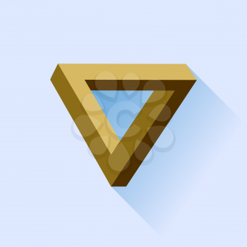 Single Brown Triangle Isolated on Blue Background.