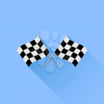 Two Checkered Flags Isolated on Blue Background. 