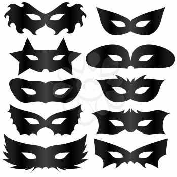 Black Silhouettes Masks Collection  Isolated on White Background.