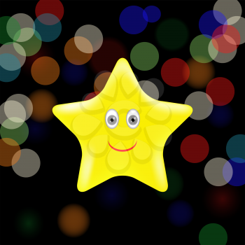 Yellow Star on Dark Colorful Blurred Background.