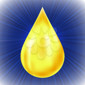 Yellow Oil Drop on Blue Wave Background.