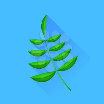 Single Fresh Green Leaf Isolated on Blue Background.