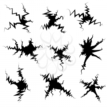Set of Crack Silhouettes Isolated on White Background.
