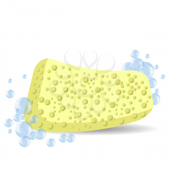 Sponge for Bath with Foam Bubbles Isolated on White Background.
