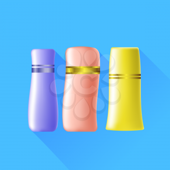 Set of Cosmetic Tubes Isolated on Blue Background.
