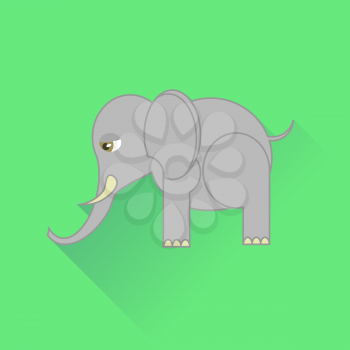 Elephant Icon Isolated on Green Background. Long Shadow.