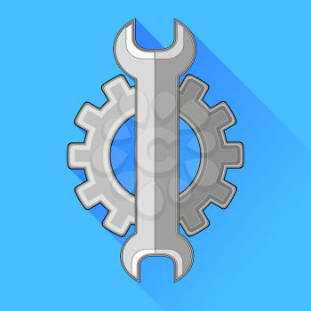 Wrench Gear Icon Isolated on Blue Background.