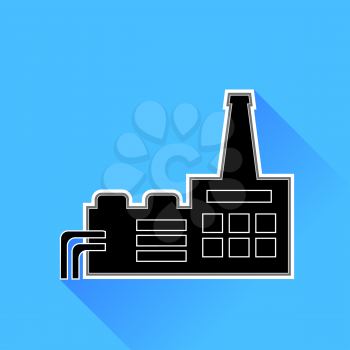 Factory Icon Isolated on Blue Background. Silhouette Building of Factory.
