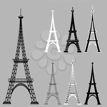 Eiffel Tower Silhouettes Isolared on Grey Background.