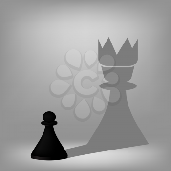 Black Pawn Isolated on Grey Background with Queen Shadow