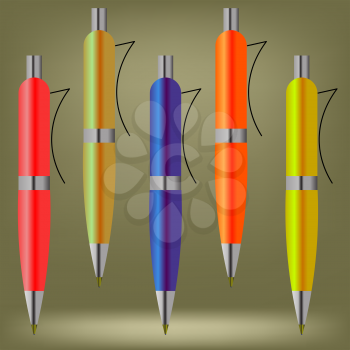 Set of Colorful Pens Isolated on Brown Background