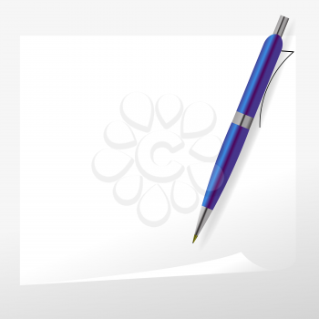 Blue Pen and Paper Isolated on Grey Background.