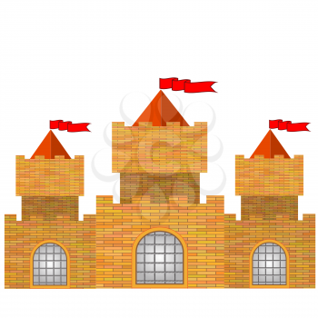 Red Brick Castle Isolated on White Background.