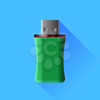 Green Memory Stick Isolated on Blue Background.