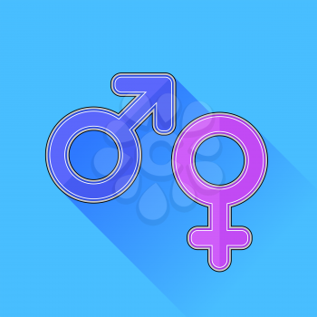 Male Female Icons Isolated on Blue Background.