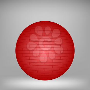 Red Brick Sphere on Grey Background for Your Design.