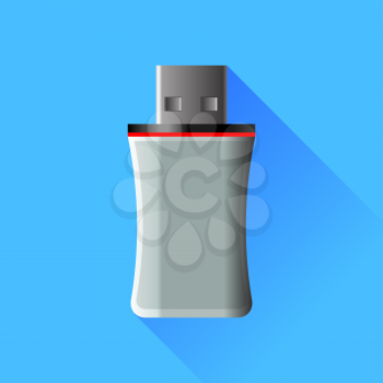 Memory Stick Isolated on Blue Background. Long Shadow.