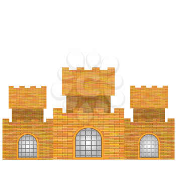 Red Brick Old Castle Isolated on White Background