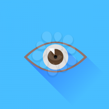 Eye Icon Isolated on Blue Background. Long Shadow.