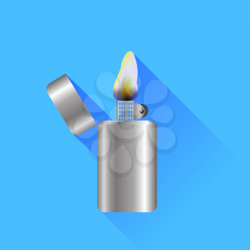 Silver Metal Lighter Isolated on Blue Background
