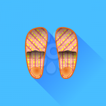 Slippers Isolated on Blue Background. Long Shadow.