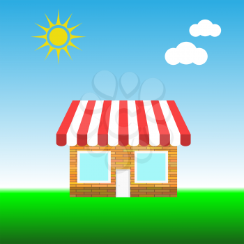 Building a Small Shop on Blue Sky Background