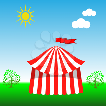 Circus Tent Icon on Blue Sky Background