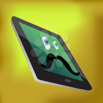 Smart Phone with Mustaches on Abstract Brown Background
