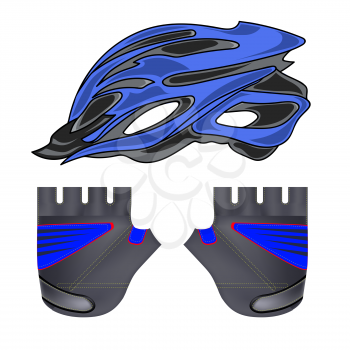 Blue Helmet and Gloves Isolated on White Background