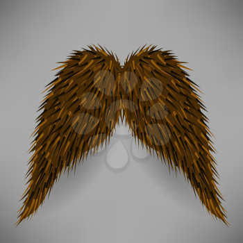 Brown Hairy Mustache Isolated on Grey Background.