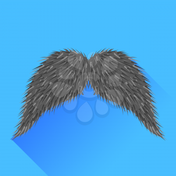 Grey Mustache Isolated on Blue Background. Long Shadow.