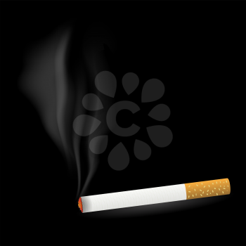 Smoking Single Cigarette Isolated on Black Background