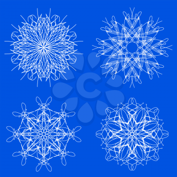 Set of Snow Flakes Isolated on Blue Background