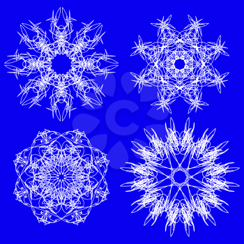 Abstract Snow Flakes Set Isolated on Blue Background
