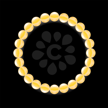 Yellow Pearl Necklace Isolated  on Black Background