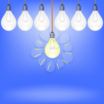 Set of Bulbs Isolated on Blue Background.
