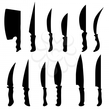 Set of Silhouettes Knives Isolated on White Background