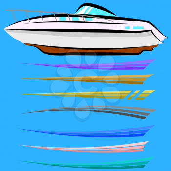 Set of Boat Graphics Isolated on Blue Background