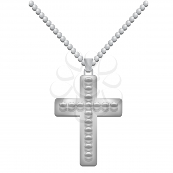 Silver  Metal Cross Isolated on White Background. Christian Religious Symbol.