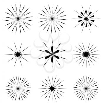 Set of Sunbursts Symbols  Isolated on White Background