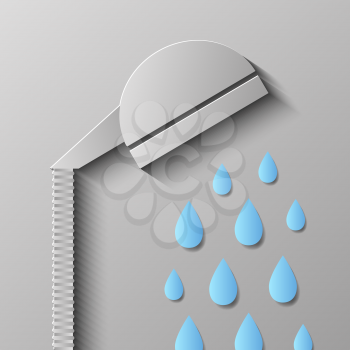 Head Shower on Grey  Background. Water Drops Falling.