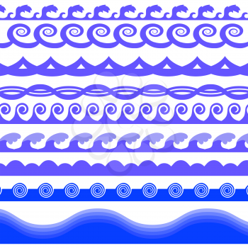 Set of  Blue Sea Waves Isolated on White Background