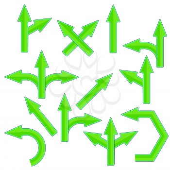 Set of Green Arrows Isolated on White Background