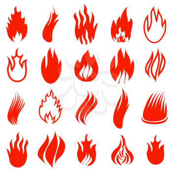 Set of Red Fire Icons Isolated on White Background