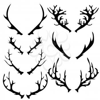 Set of Different Horns Silhouette Isolated on White Background 